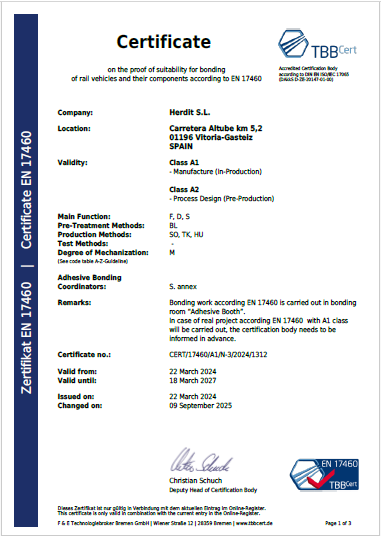 Certificación EN 17460 A1 de adherencia estructural ferroviaria