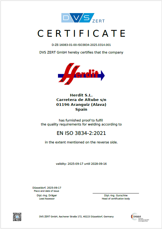 Certification des exigences de qualité en matière de soudage selon la norme ISO 3834-2